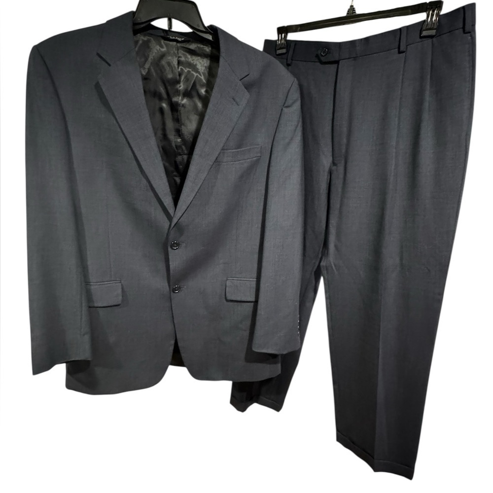 Jos. A. Bank 100% Wool Dark Navy Blue Suit 2 Button Blazer Size 44L Pants 39L
